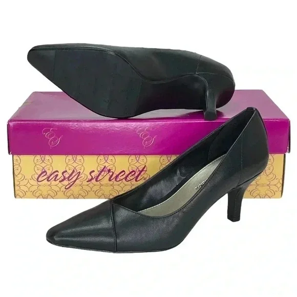 Easy Street Chiffon Black Faux Leather Womens Heels Size 5.5M - Picture 13 of 14